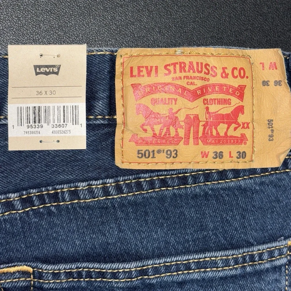Levi's 501 '93 Jeans Mens 36x30 Blue Straight Fit Button Fly Dark Wash Denim NWT